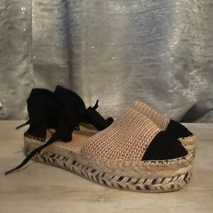 Free People Island Time Wrap Espadrille Sandal Black/Tan Size 7 NIB